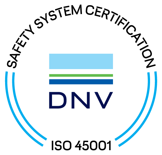 Safety system certification, ISO 45001, certified by DNV