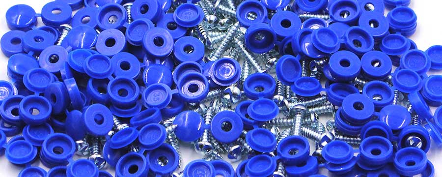 Blue number plate screw caps and self tapping screws